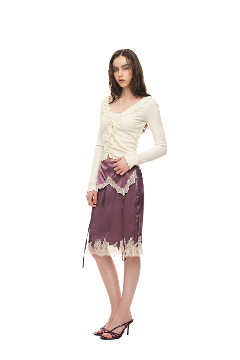 LACE TRIM GARTER MIDI SKIRT (PURPLE)