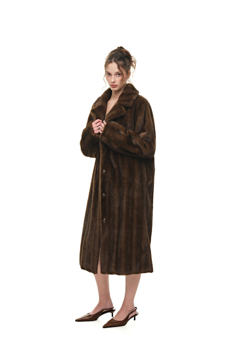 FAUX FUR LONG COAT (BROWN) - 4