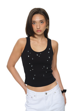 WATER DROP CRYSTAL SLEEVELESS TOP (BLACK)