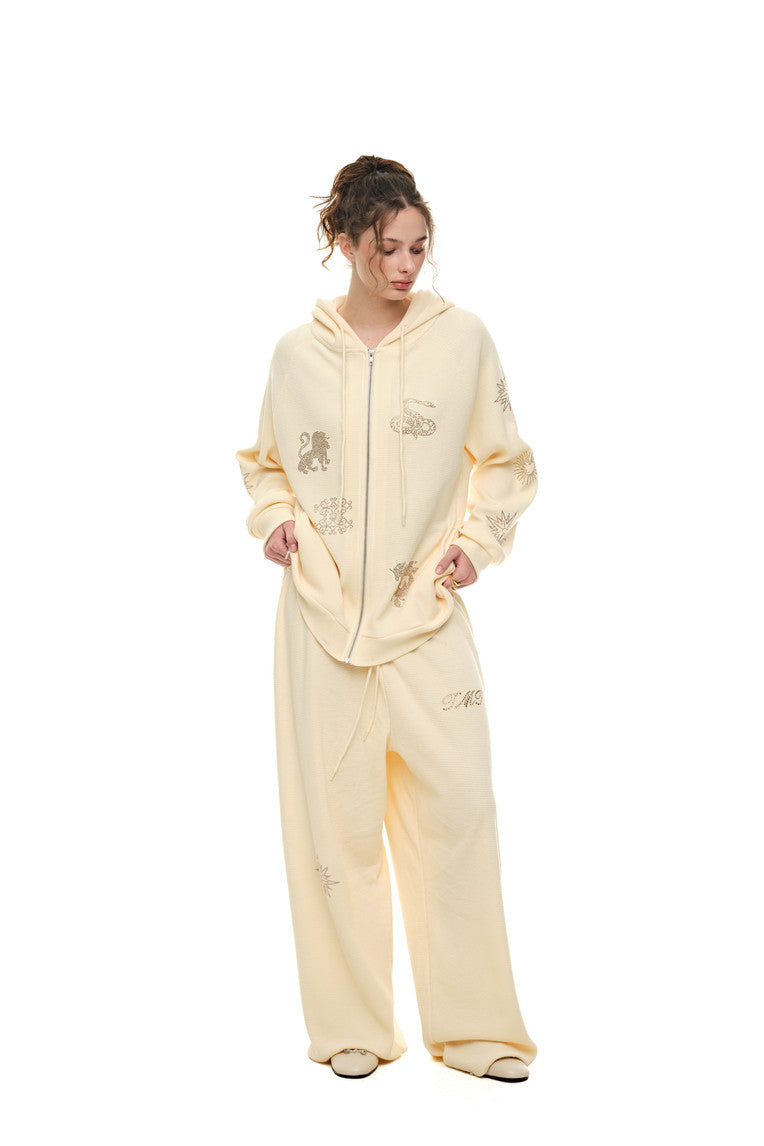 ZODIAC 02 HOTFIX WAFFLE ZIP-UP HOODIE (CREAM) - 4