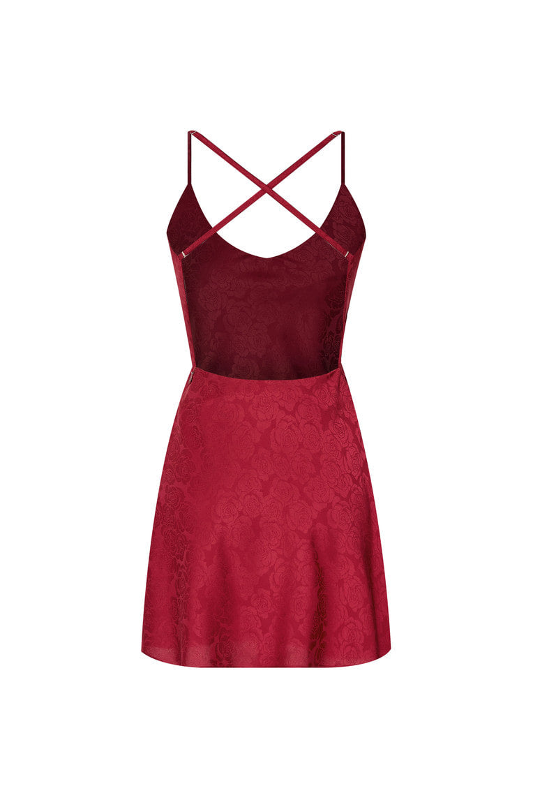 OPEN BACK MINI SLIP DRESS (RED)