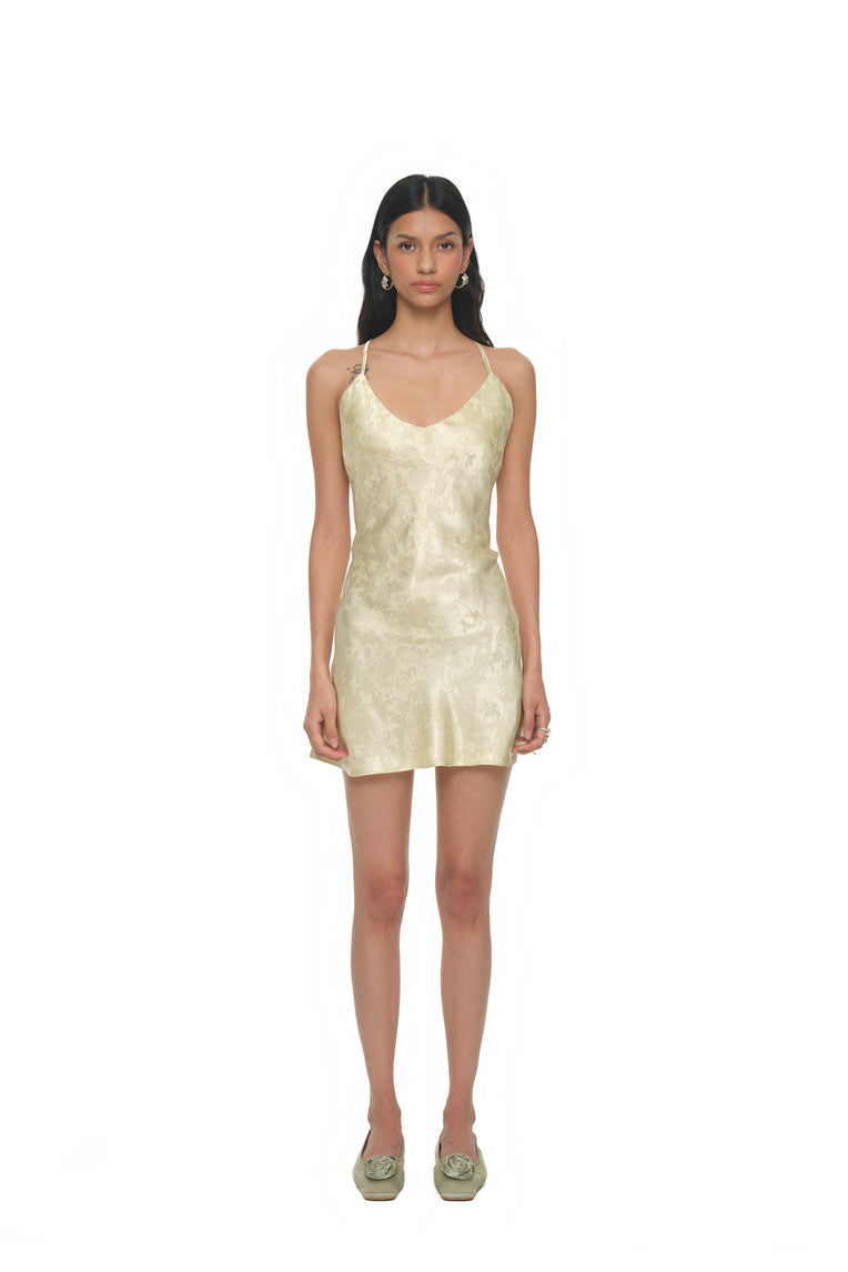 OPEN BACK MINI SLIP DRESS (LIME)