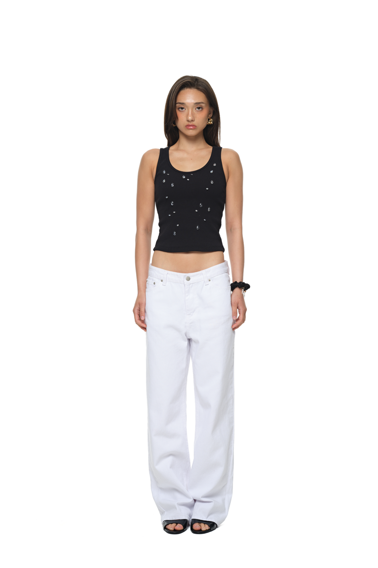 WATER DROP CRYSTAL SLEEVELESS TOP (BLACK)