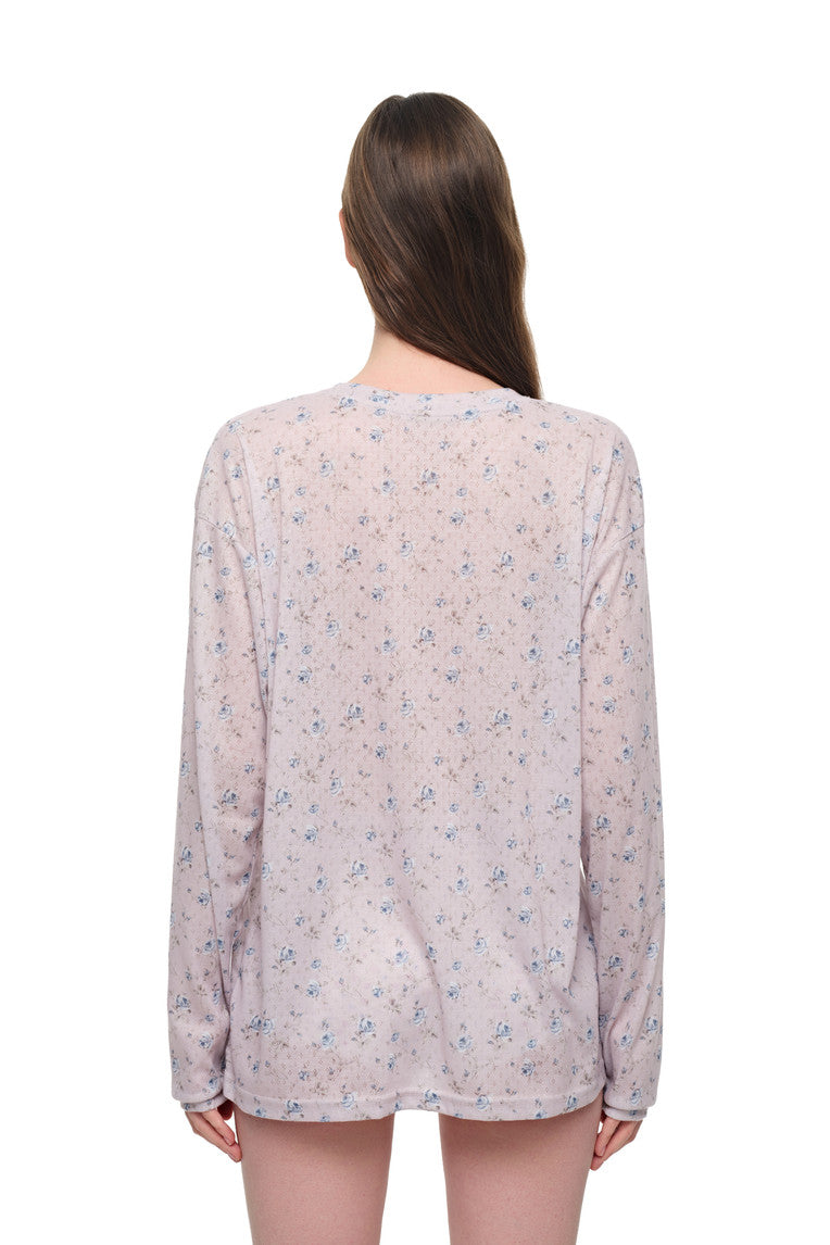 FLORAL POINTELLE LONG SLEEVE T-SHIRT (LIGHT PINK)