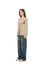 FRILL TRIM TIE BLOUSE (BEIGE)
