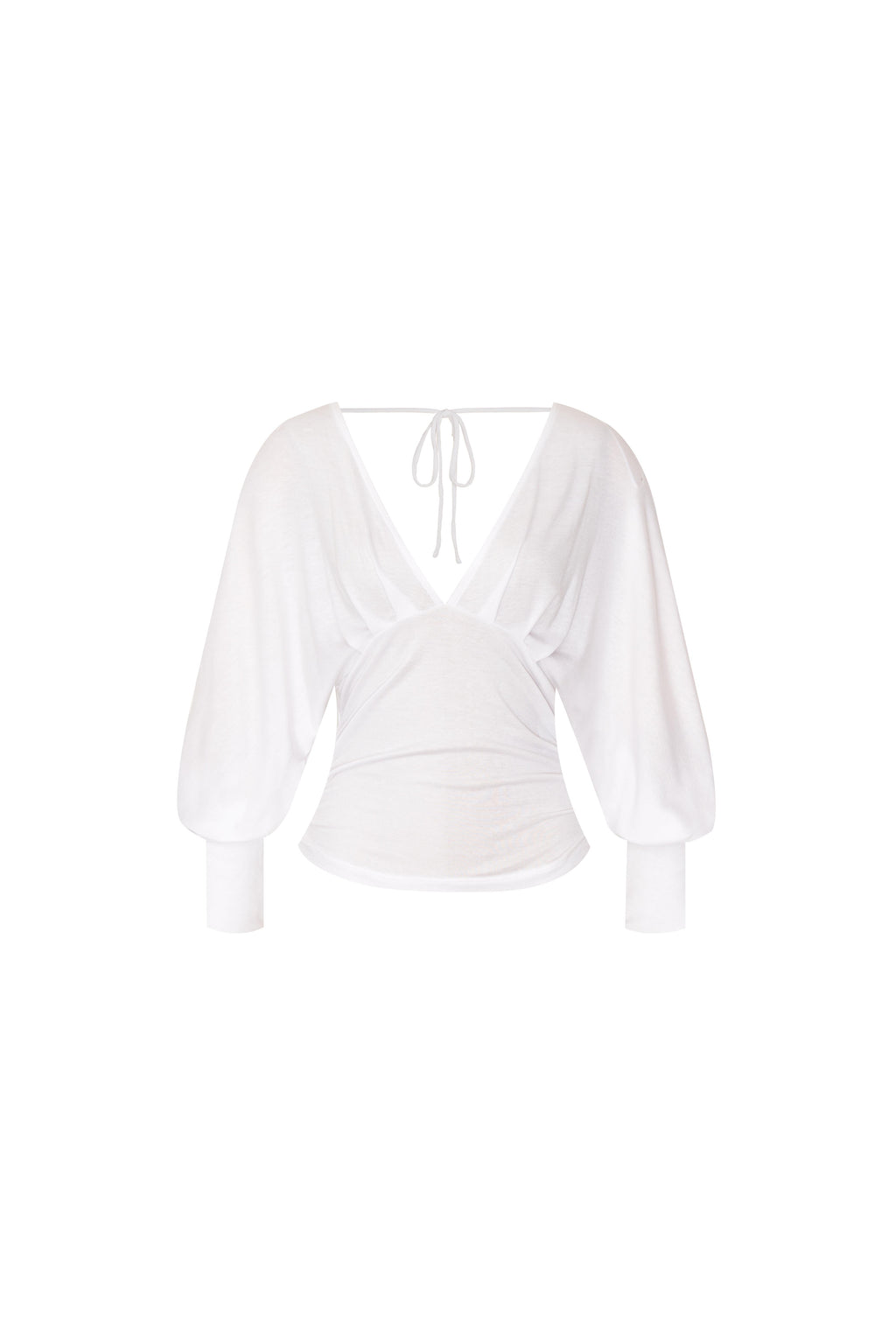 DEEP V-NECK SHIRRING TOP (WHITE)