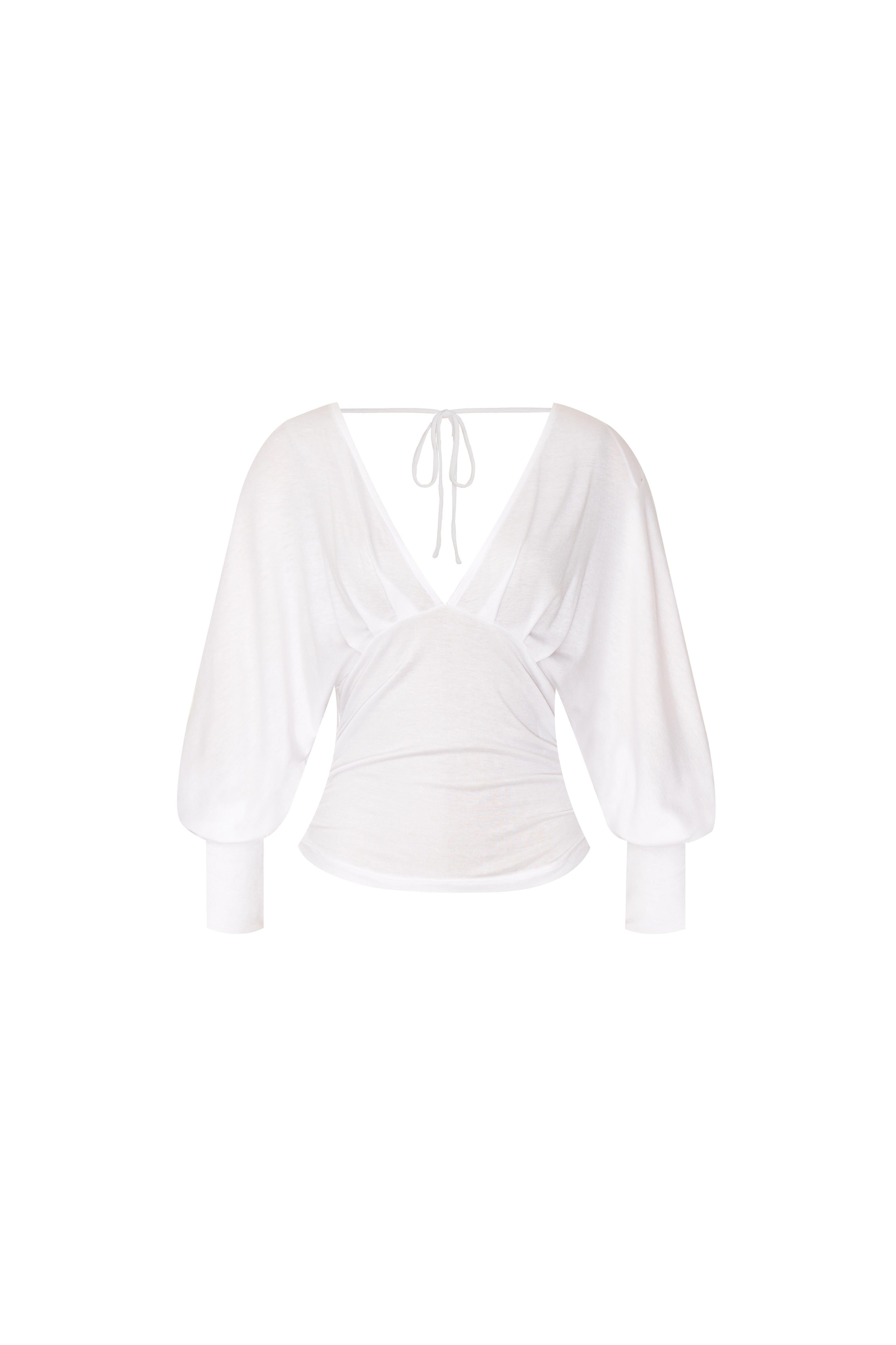 DEEP V-NECK SHIRRING TOP (WHITE)