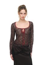 METALLIC FLORAL 02 KEYHOLE TIE TOP (RED) - 5