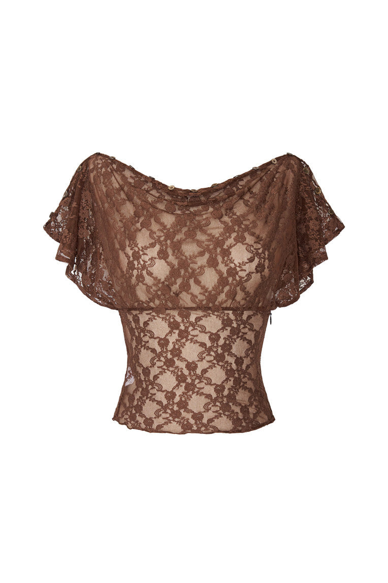 LACE BUTTON TOP (BROWN)
