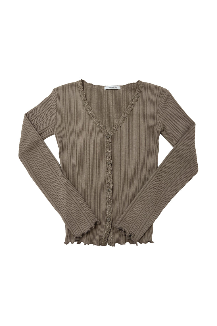 LACE RIBBED CARDIGAN (BROWN)