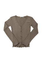 LACE RIBBED CARDIGAN (BROWN)