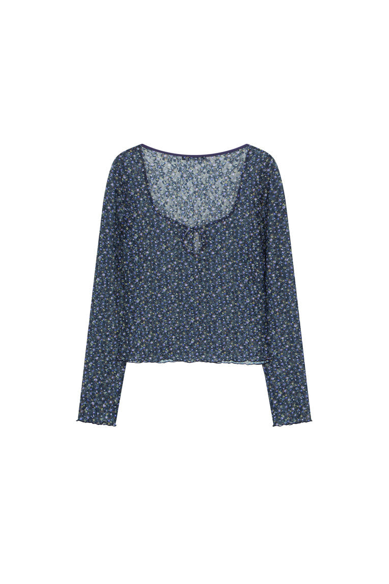 METALLIC FLORAL 02 KEYHOLE TIE TOP (NAVY) - 10