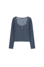 METALLIC FLORAL 02 KEYHOLE TIE TOP (NAVY) - 10