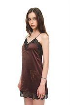 HOTFIX MINI SLIP DRESS (BROWN)