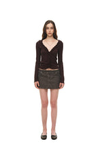 FRILL TRIM V-NECK CARDIGAN (BROWN)