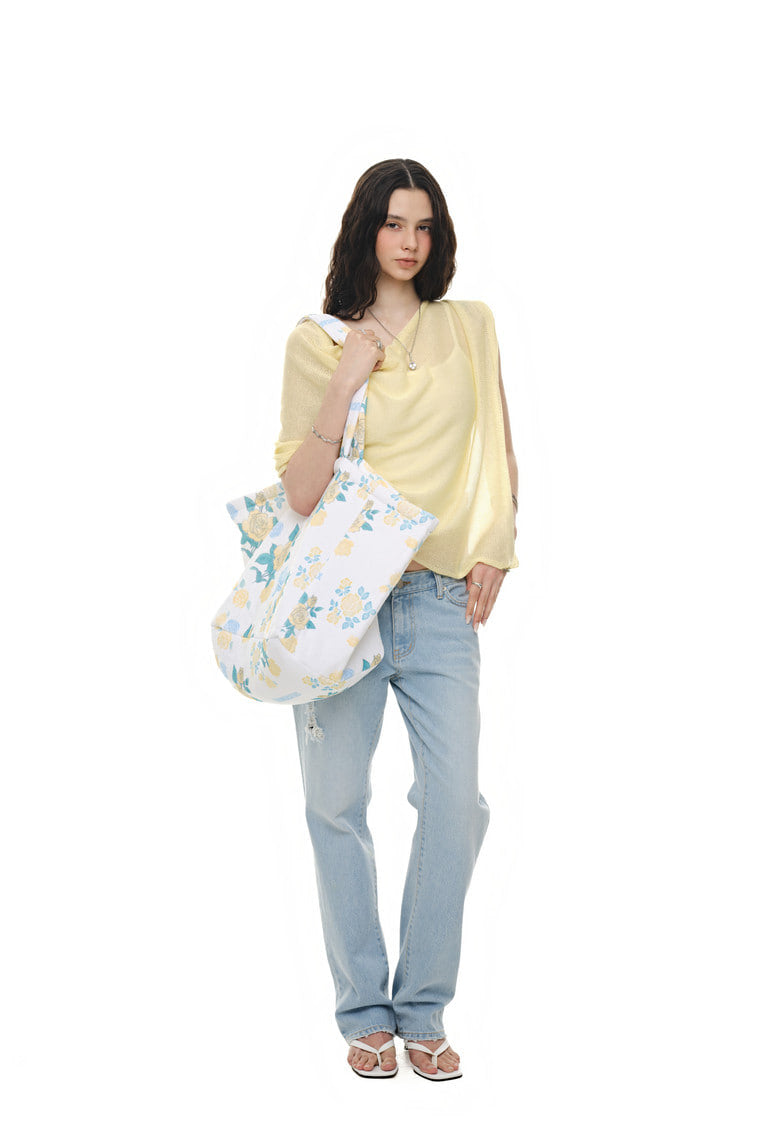 ROSE STENCIL TERRY BAG (WHITE)