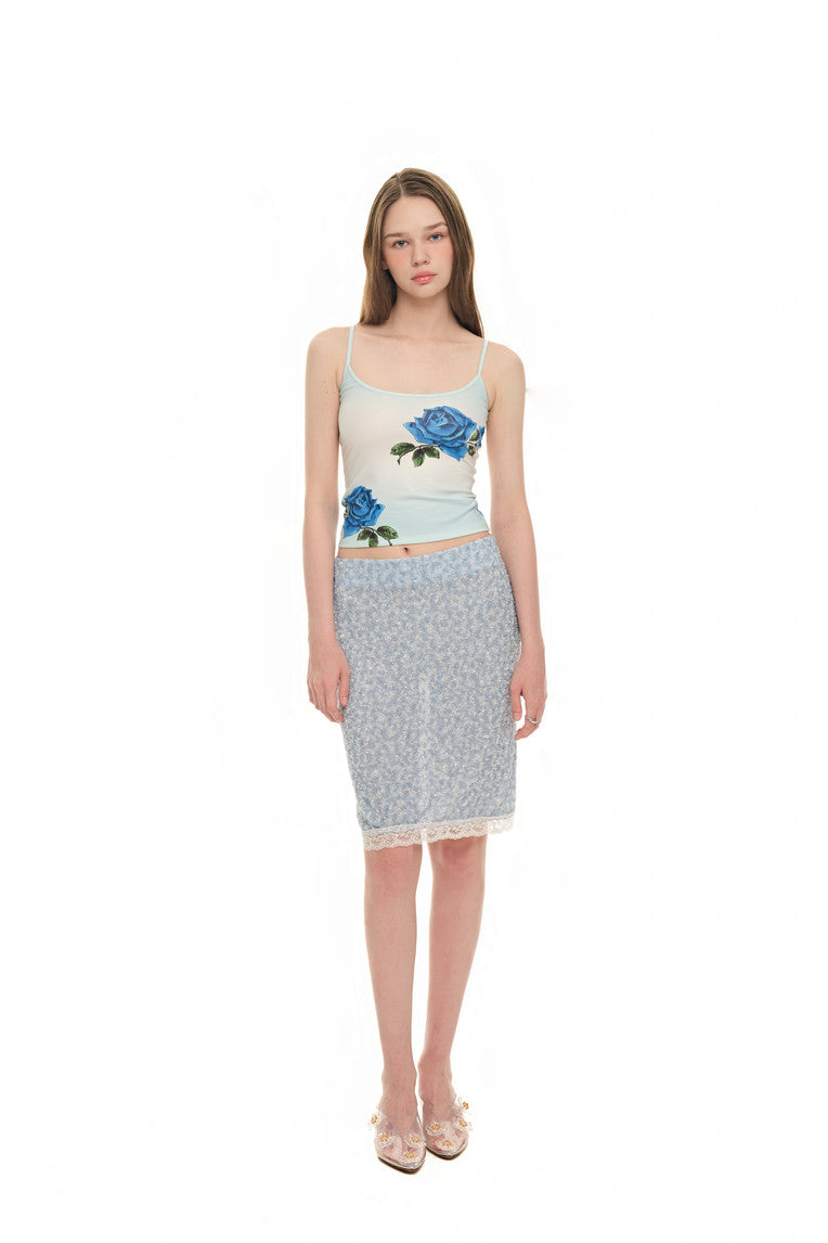 LACE POINT SPARKLE MIDI SKIRT (LIGHT BLUE)