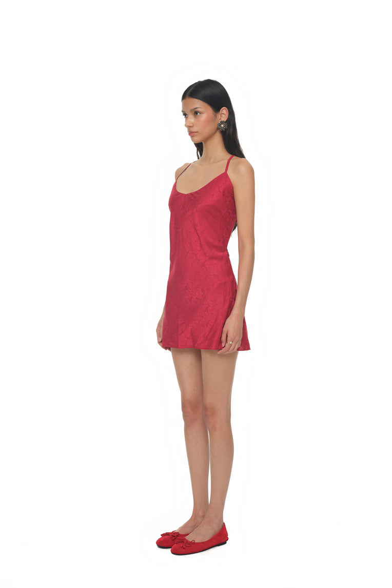 OPEN BACK MINI SLIP DRESS (RED)