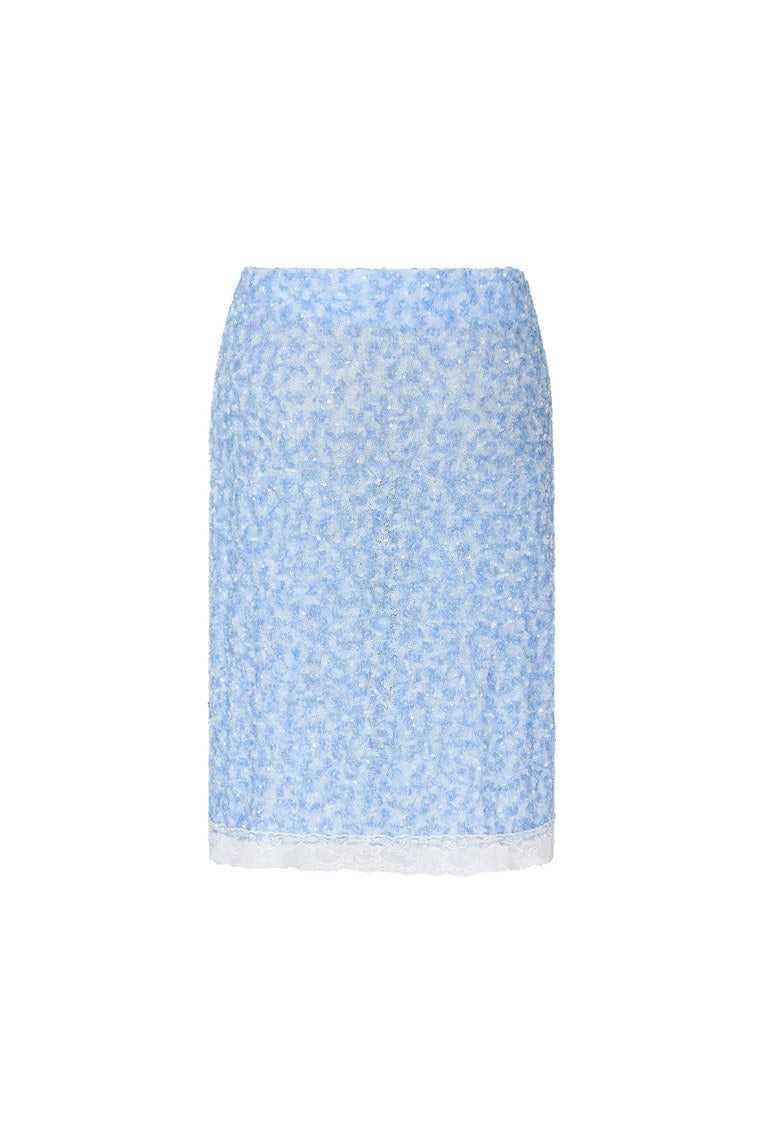 LACE POINT SPARKLE MIDI SKIRT (LIGHT BLUE)