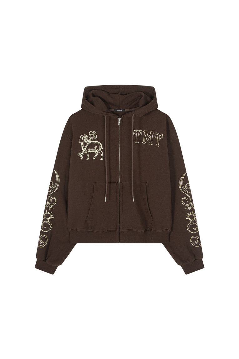 ORNAMENT 03 STITCH ZIP-UP HOODIE (BROWN) - 11