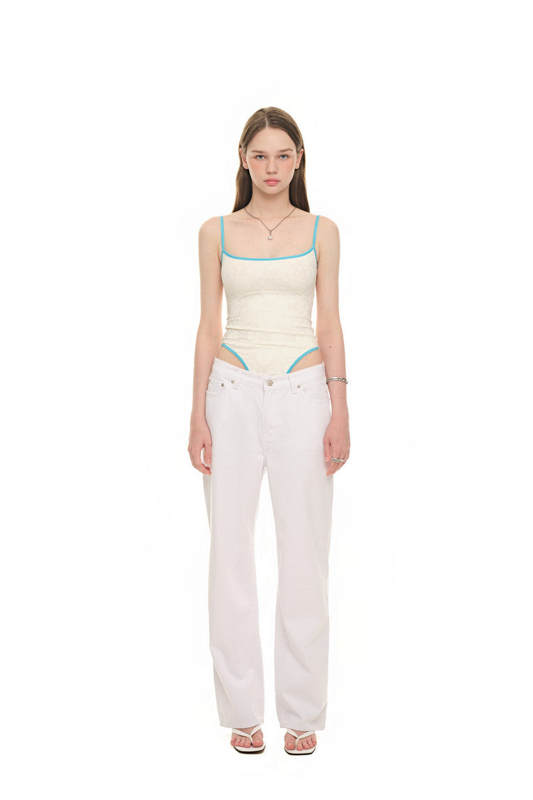 DEEP ROUND NECK LACE BODYSUIT (IVORY)
