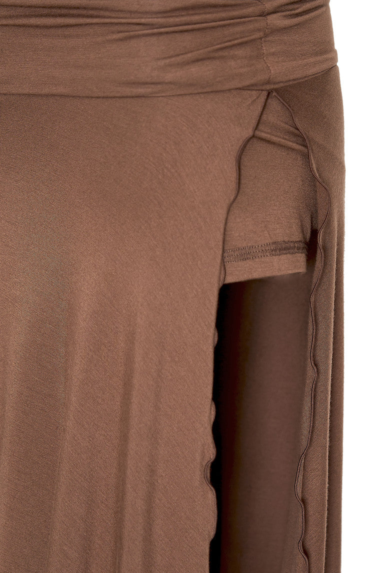 SLIT MIDI SKIRT PANTS (BROWN)