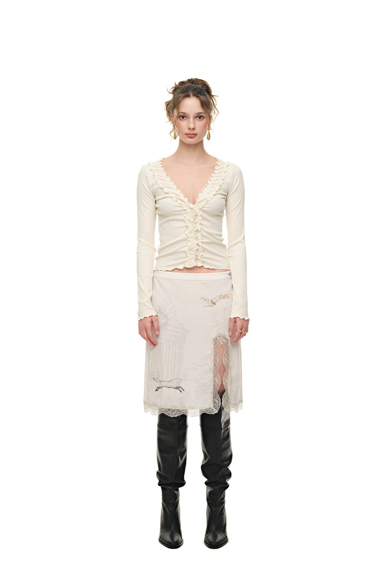 FRILL TRIM V-NECK CARDIGAN (IVORY)