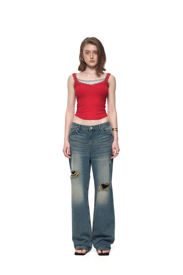 LAYERED LACE CAMI-TOP (RED)
