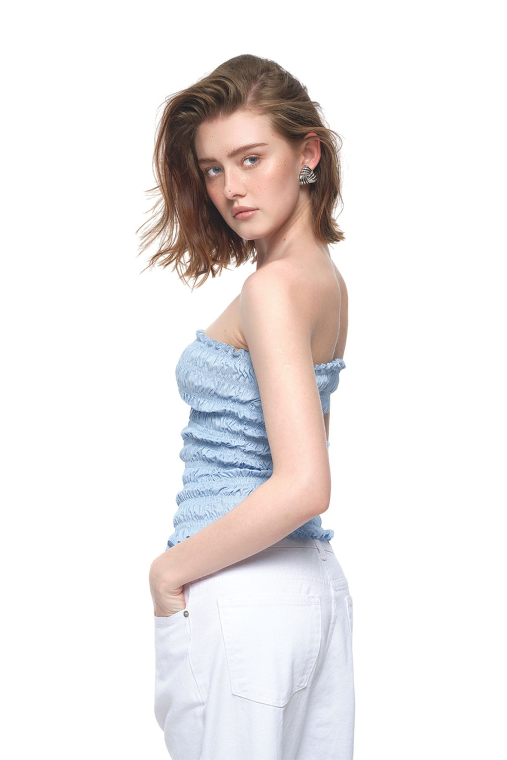 SMOCKED TUBE TOP (LIGHT BLUE)