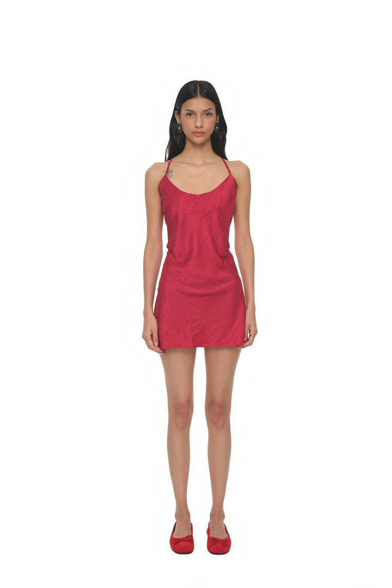 OPEN BACK MINI SLIP DRESS (RED)