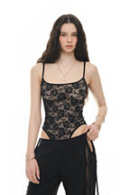 DEEP ROUND NECK LACE BODYSUIT (BLACK)