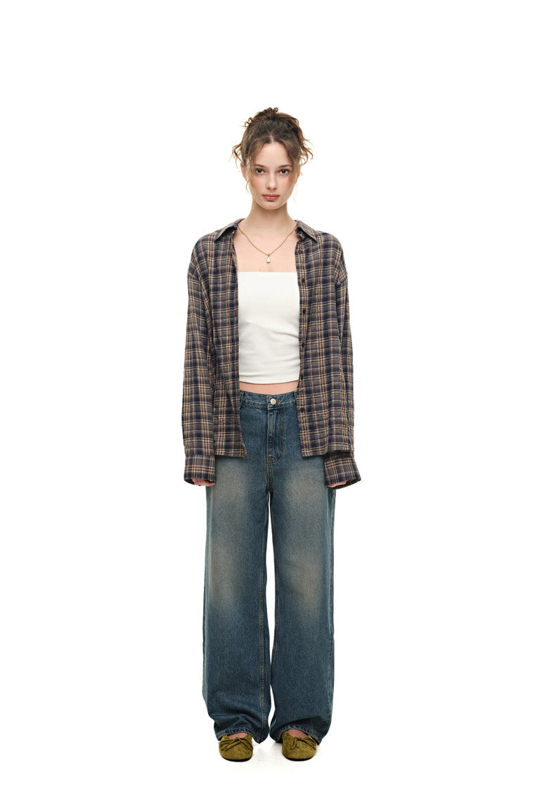 PLAID OVERSIZED SHIRT (NAVY)