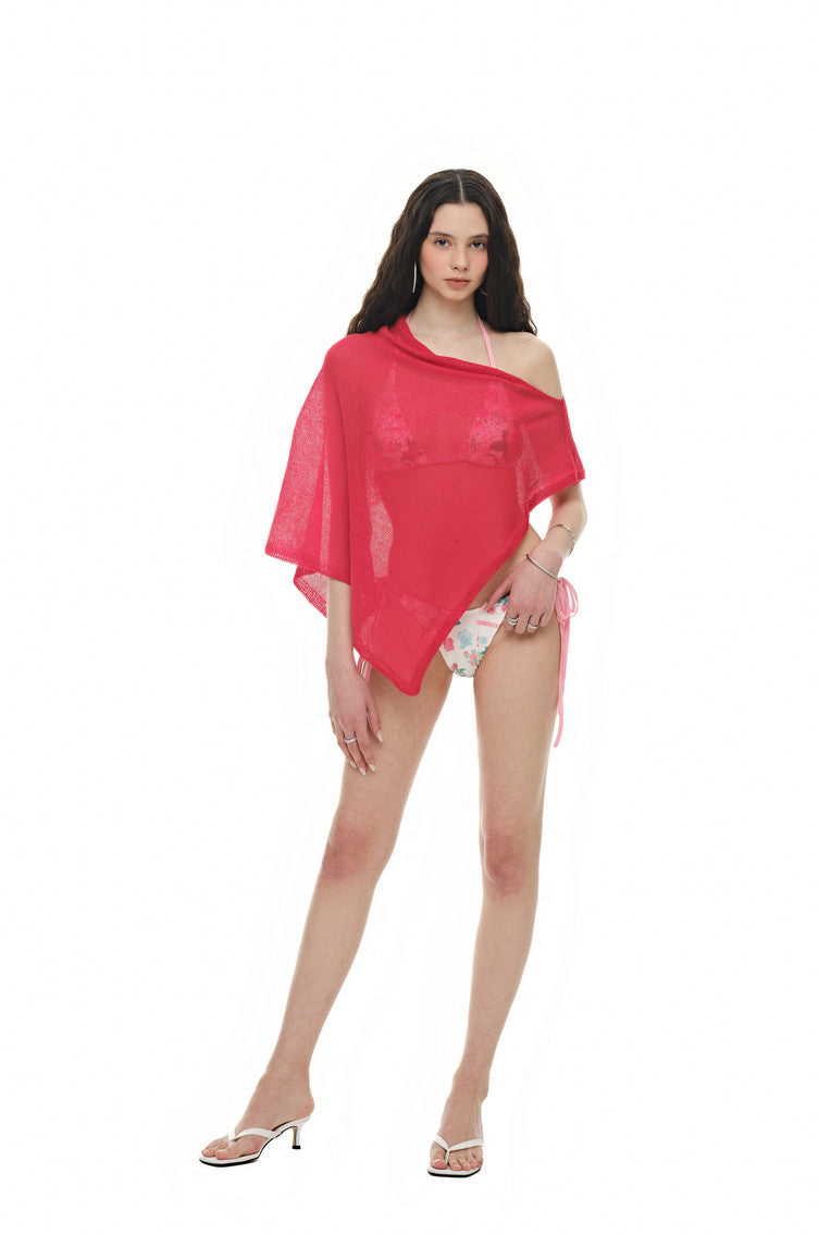 SHEER LINEN KNIT SHAWL (RED)