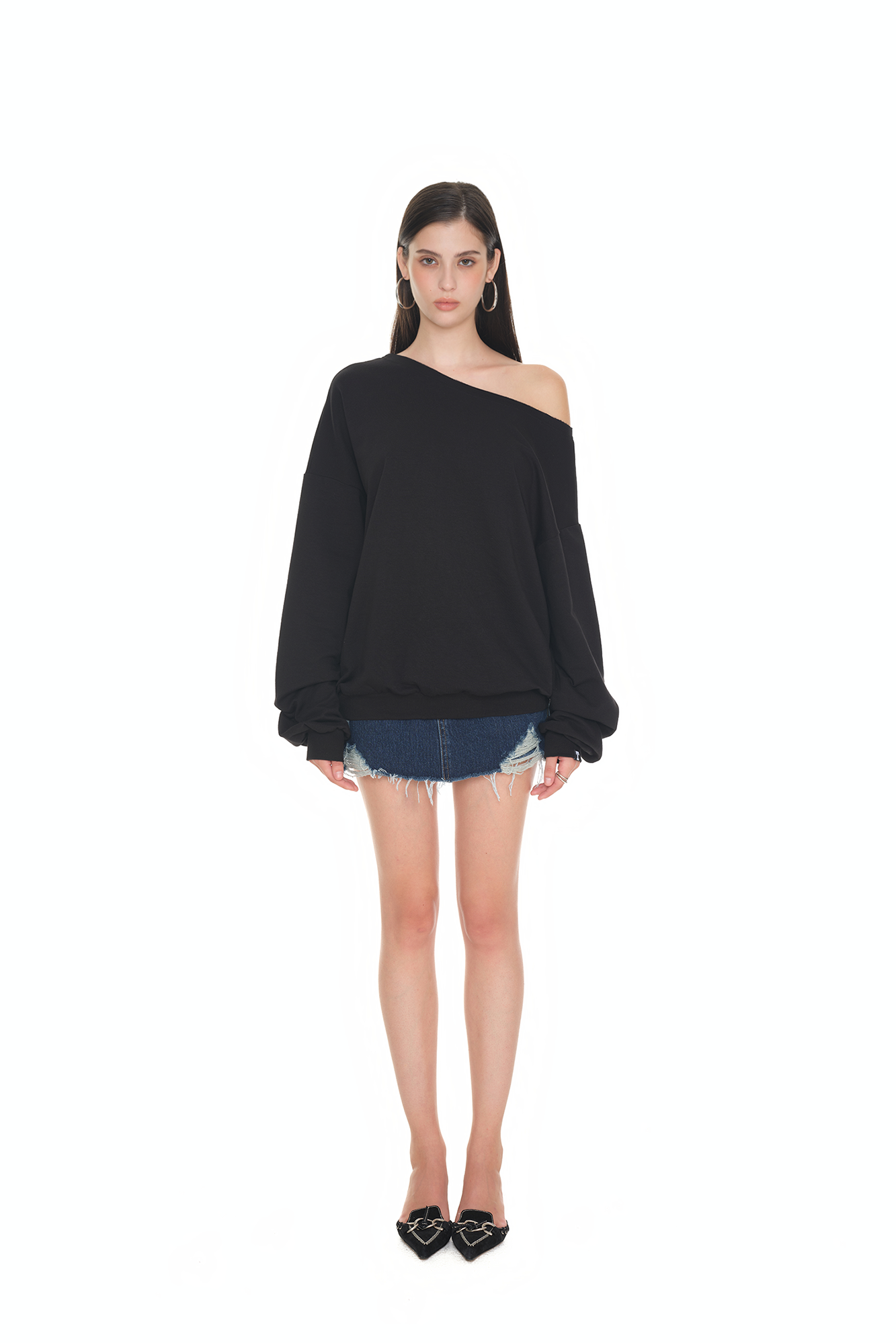 ASYMMETRIC ONE SHOULDER SWEATSHIRT (BLACK)