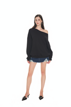 ASYMMETRIC ONE SHOULDER SWEATSHIRT (BLACK)