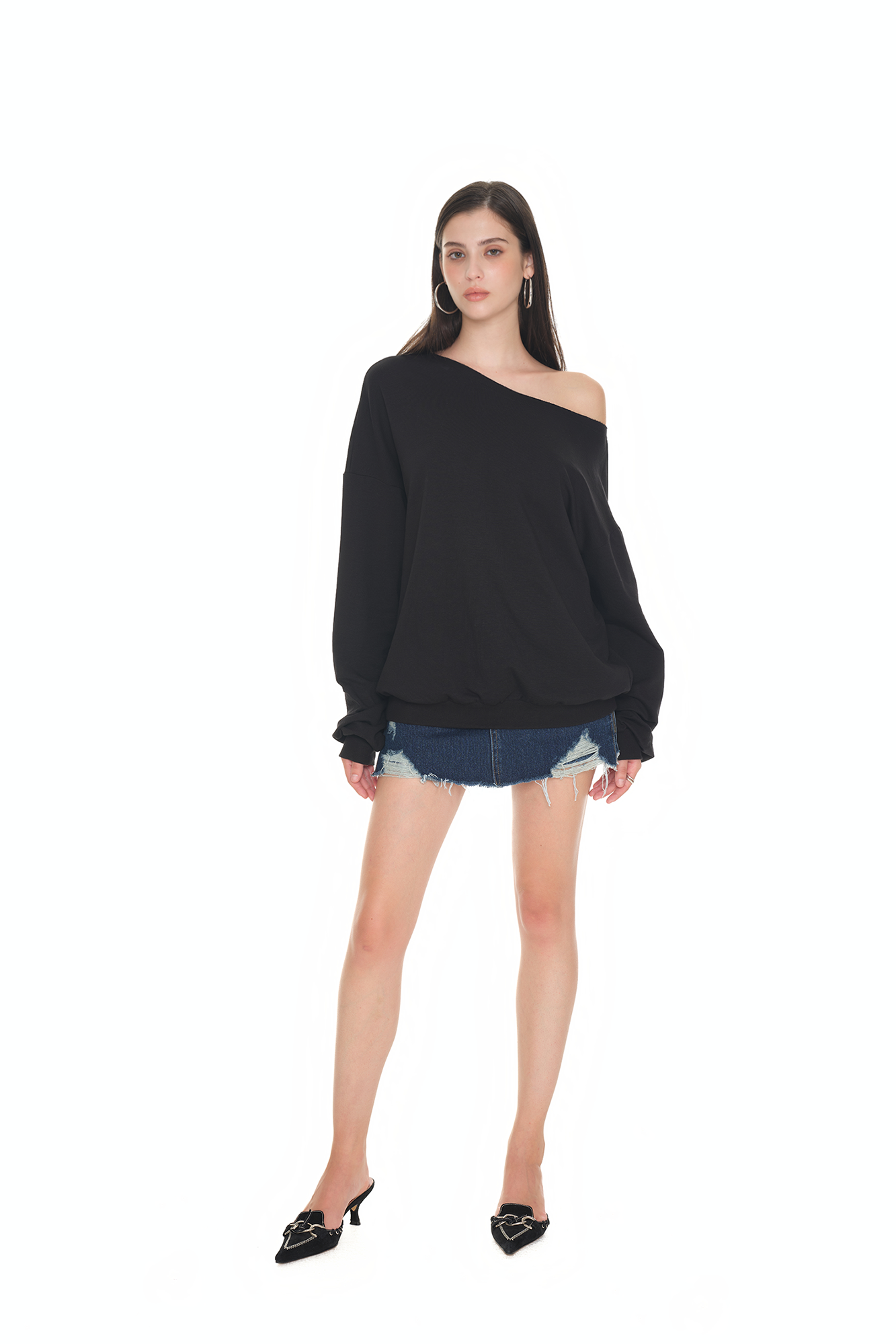 ASYMMETRIC ONE SHOULDER SWEATSHIRT (BLACK)