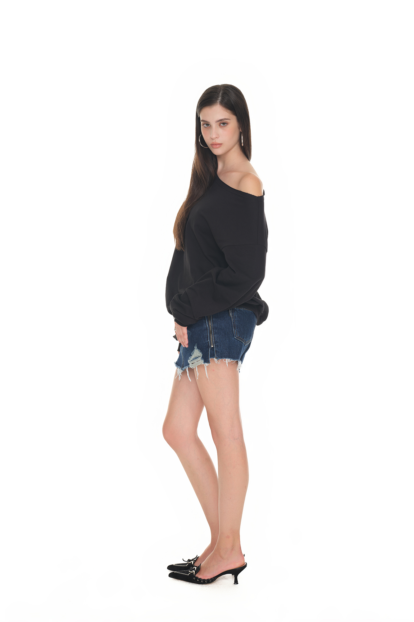 ASYMMETRIC ONE SHOULDER SWEATSHIRT (BLACK)