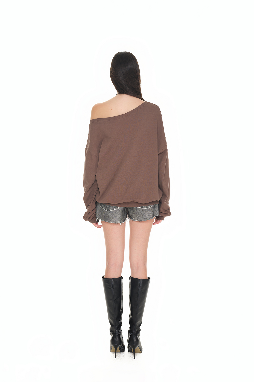 ASYMMETRIC ONE SHOULDER SWEATSHIRT (BROWN)