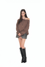 ASYMMETRIC ONE SHOULDER SWEATSHIRT (BROWN)