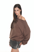 ASYMMETRIC ONE SHOULDER SWEATSHIRT (BROWN)