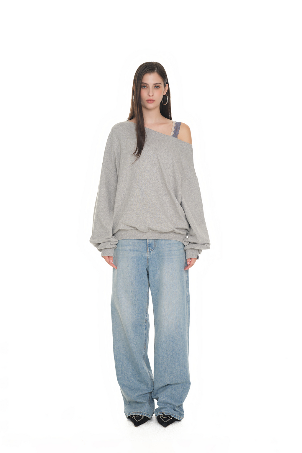ASYMMETRIC ONE SHOULDER SWEATSHIRT (GREY)