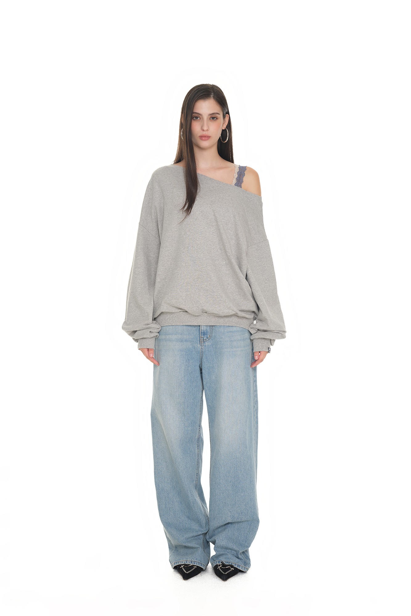 ASYMMETRIC ONE SHOULDER SWEATSHIRT (GREY)