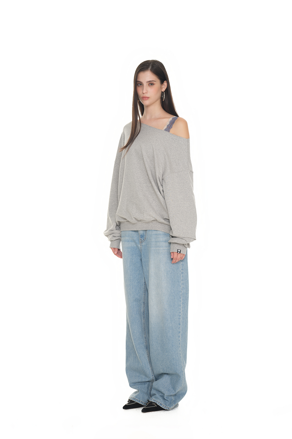ASYMMETRIC ONE SHOULDER SWEATSHIRT (GREY)