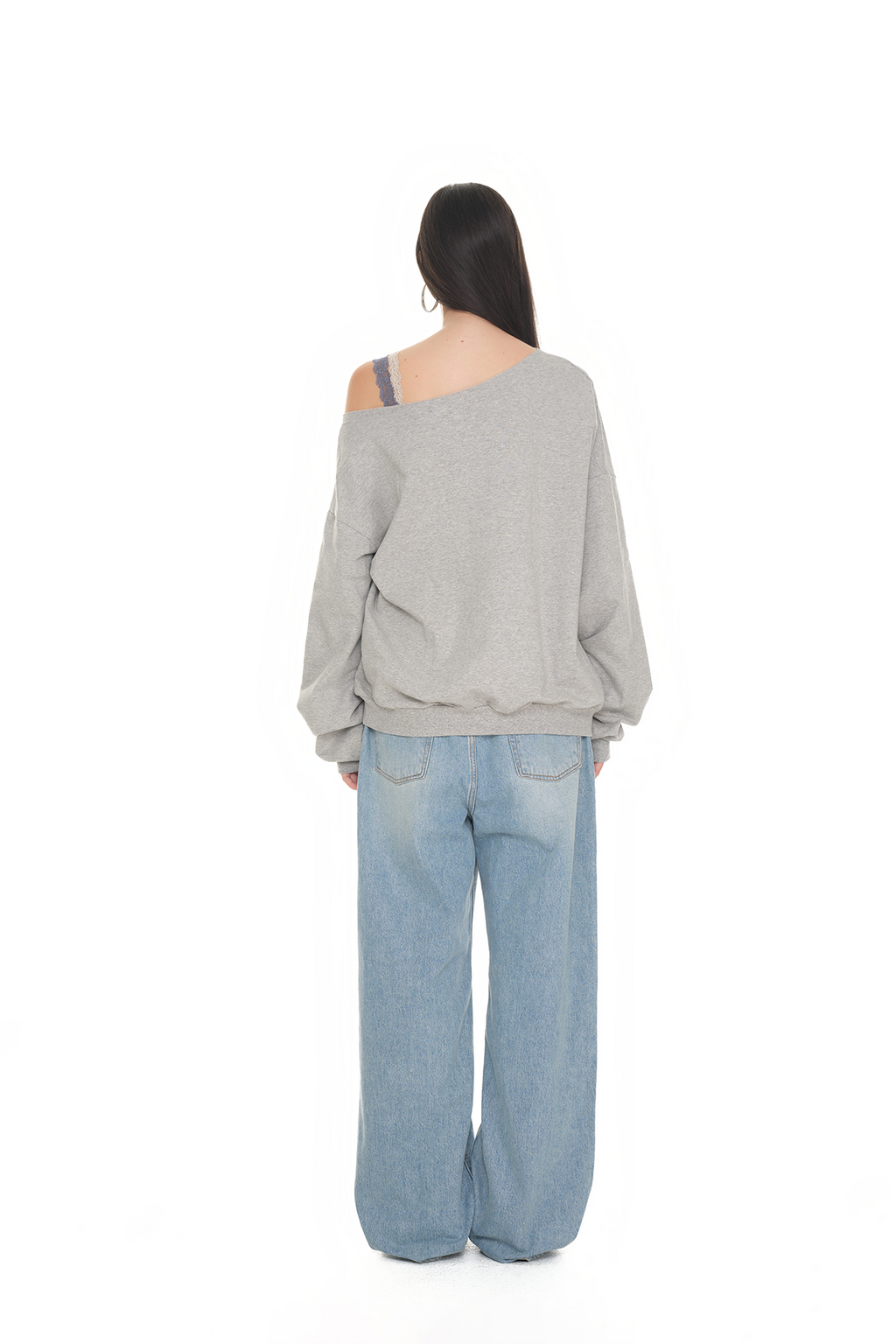 ASYMMETRIC ONE SHOULDER SWEATSHIRT (GREY)