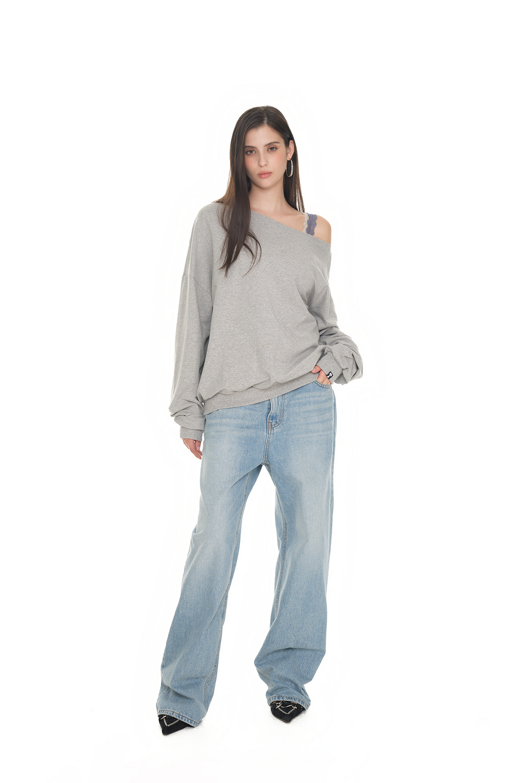 ASYMMETRIC ONE SHOULDER SWEATSHIRT (GREY)