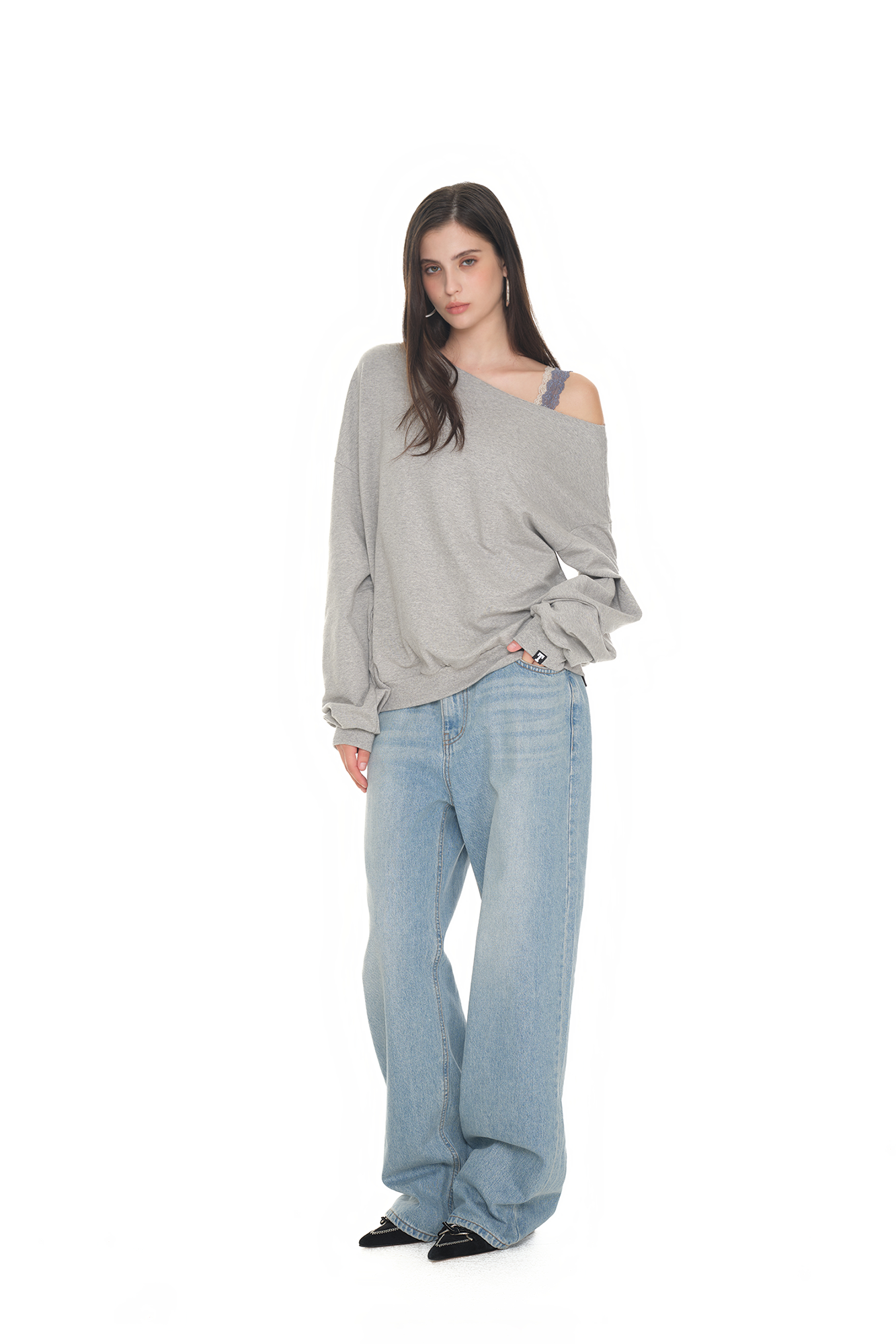 ASYMMETRIC ONE SHOULDER SWEATSHIRT (GREY)