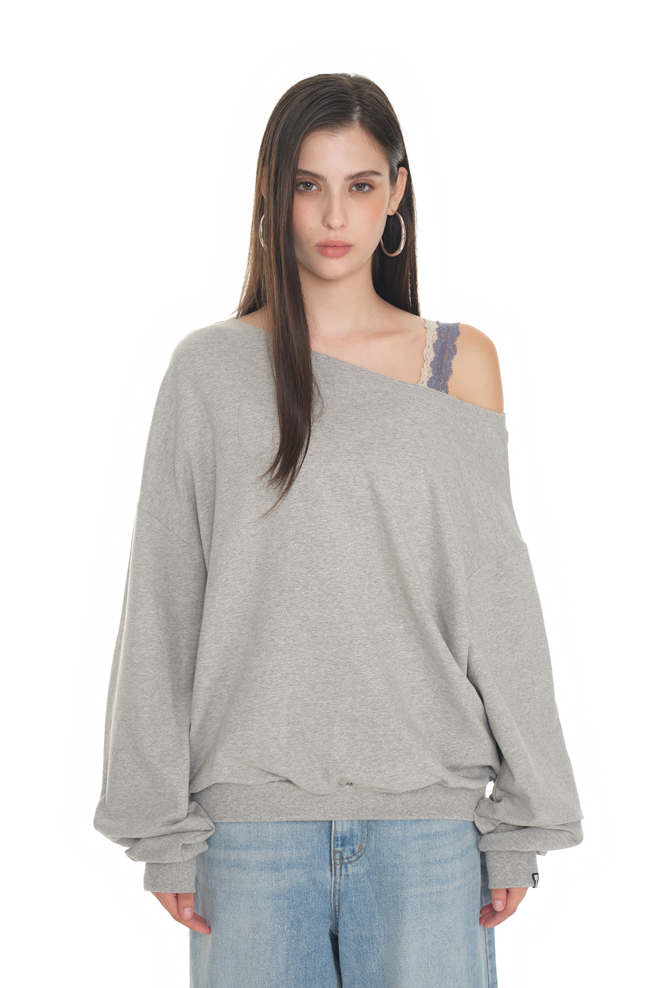 ASYMMETRIC ONE SHOULDER SWEATSHIRT (GREY)