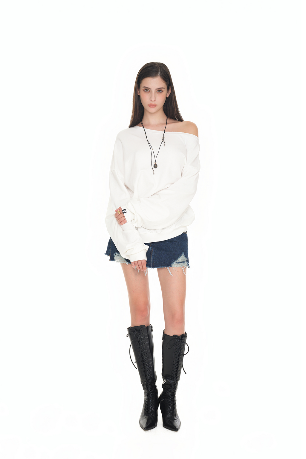 ASYMMETRIC ONE SHOULDER SWEATSHIRT (WHITE)