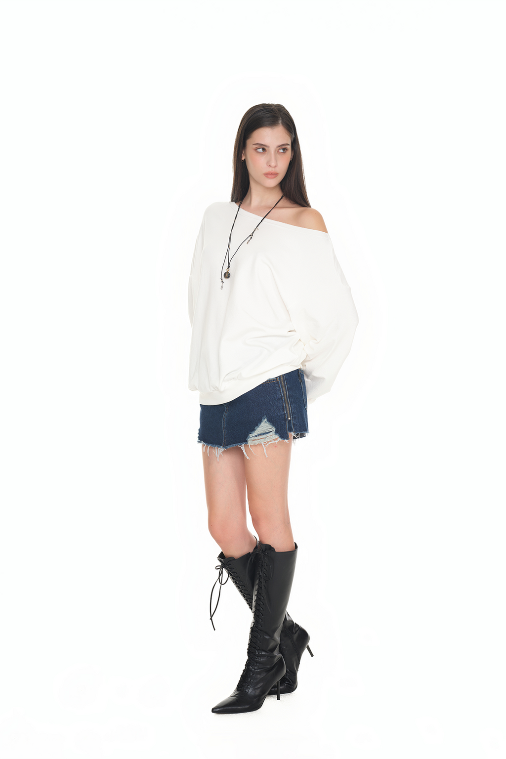 ASYMMETRIC ONE SHOULDER SWEATSHIRT (WHITE)