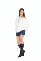 ASYMMETRIC ONE SHOULDER SWEATSHIRT (WHITE)